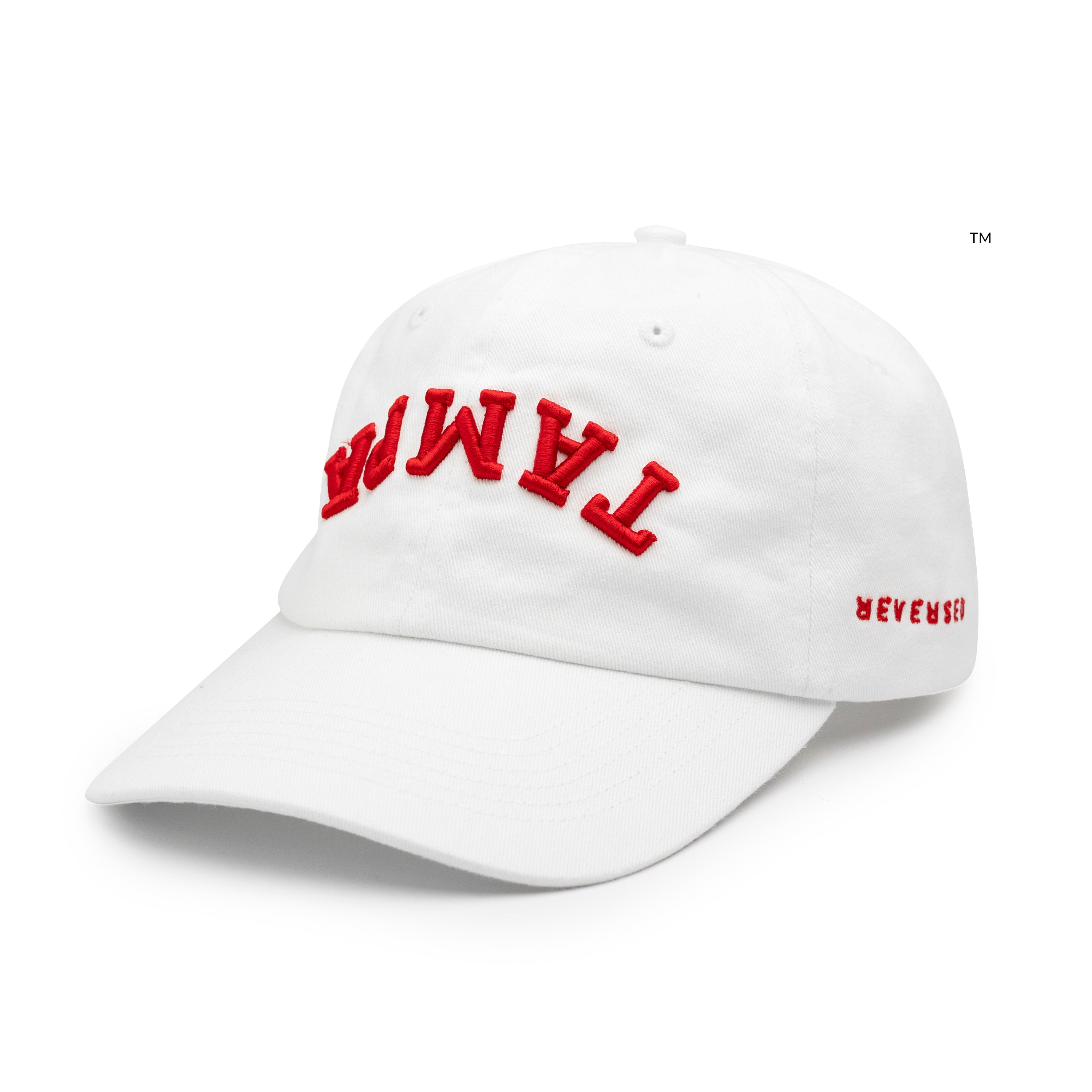 Upside Down Tampa Dad Hat White Red